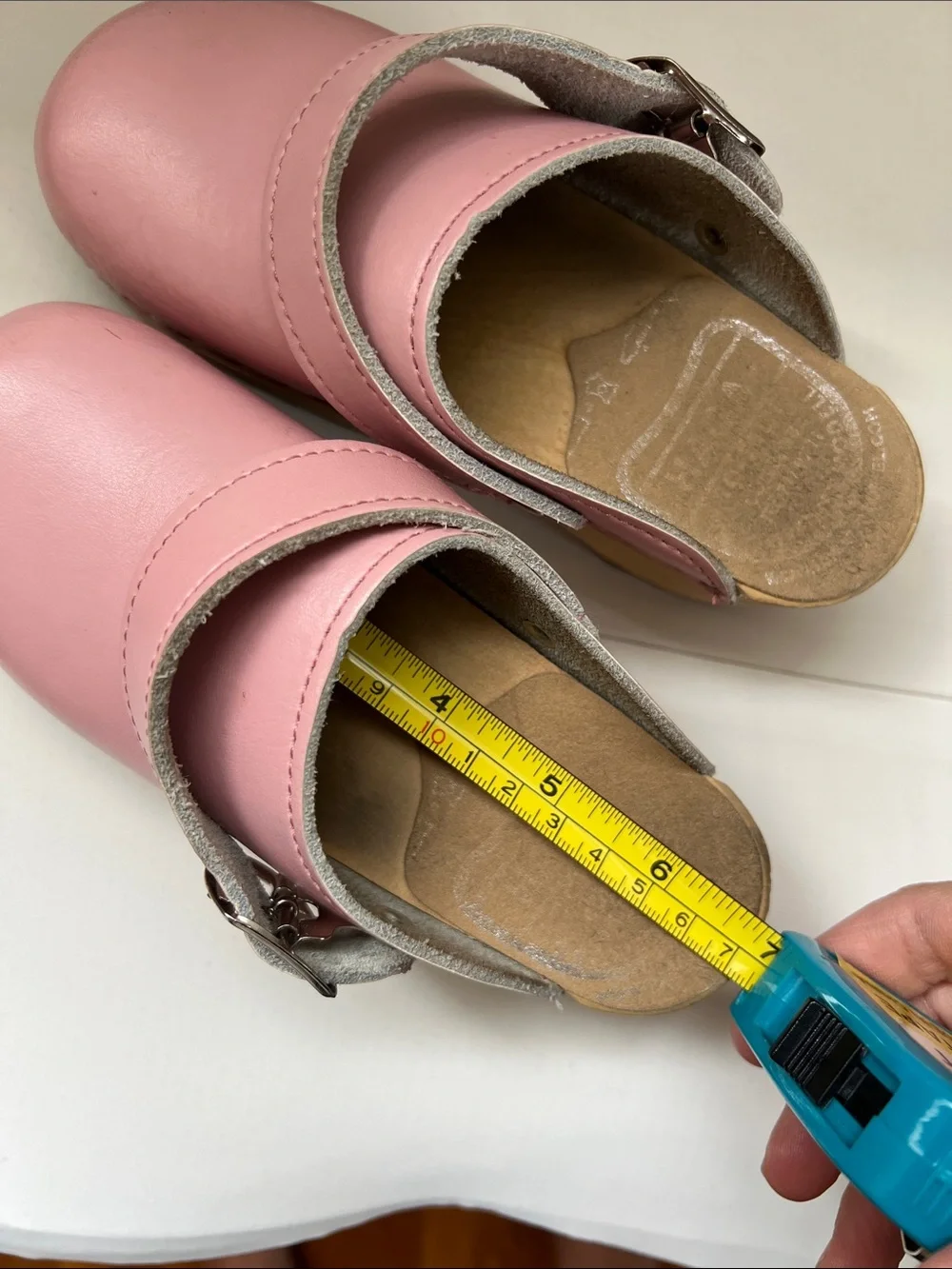 Haga Toffeln Kids 27 Wooden Pink Leather Slingback Clogs